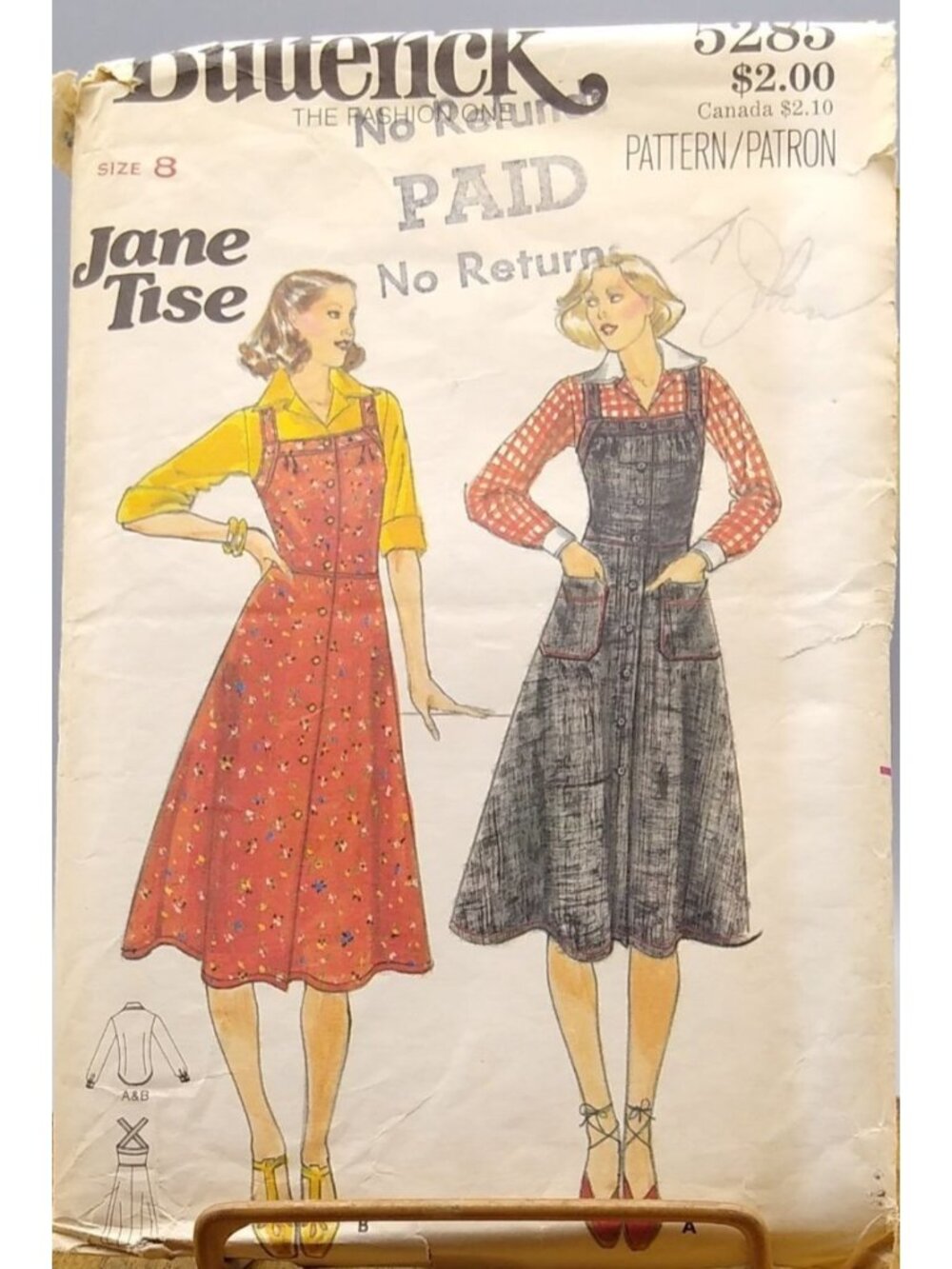 Vintage Sewing PATTERN Butterick 5285, Jane Tise Misses Shirt and Sundress Sz 8